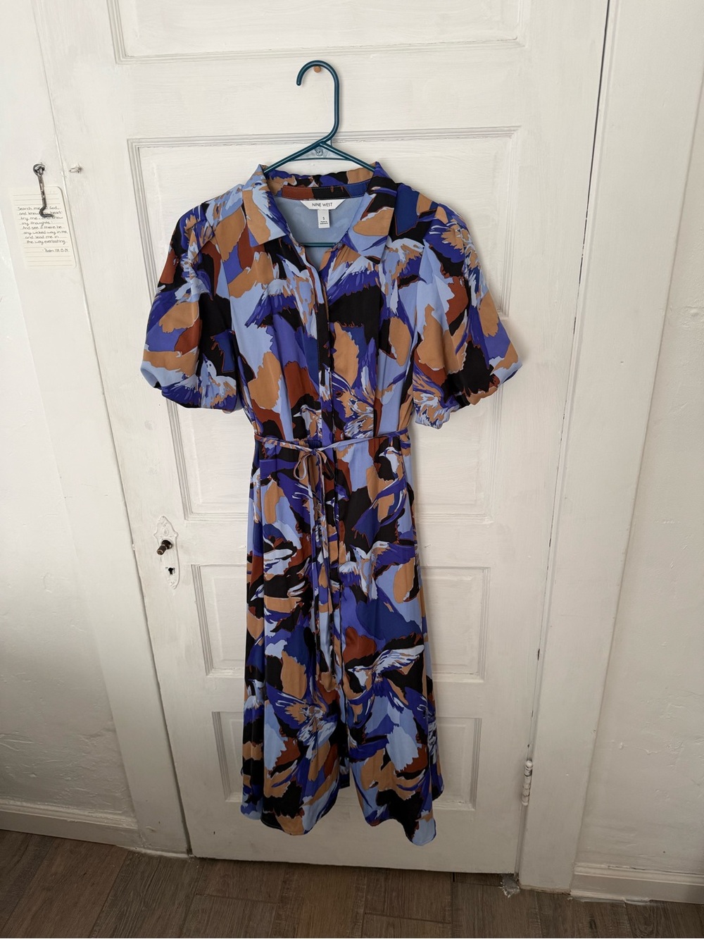 Nine West Blue Multicolor Abstract Midi Shirt Dress